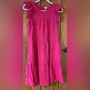 J. Crew Fuchsia Tiered Ruffle Cotton Dress